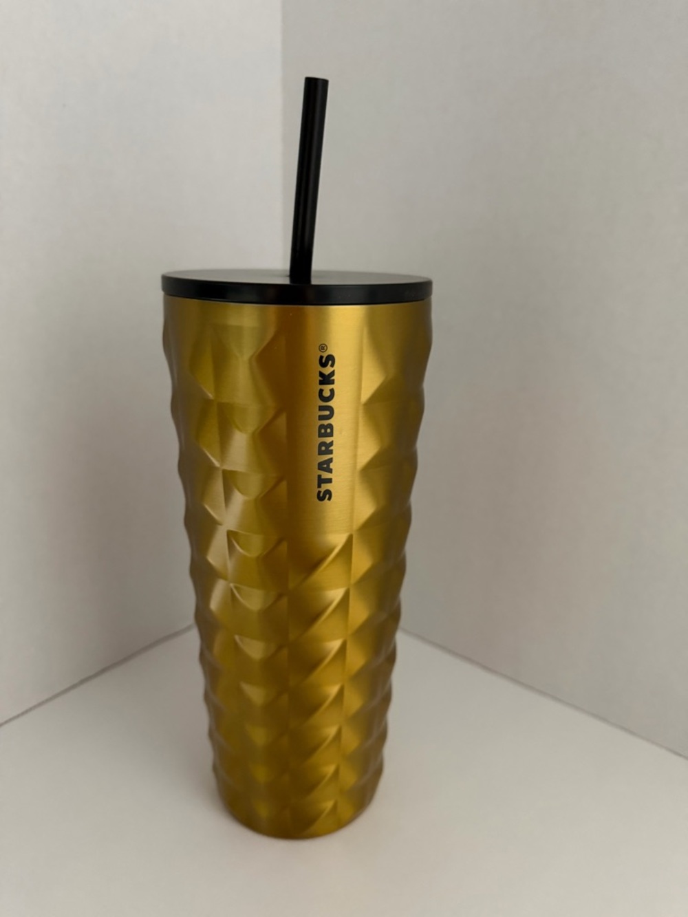 Starbucks Gold Textured‎ Tumbler with Black Lid and Straw